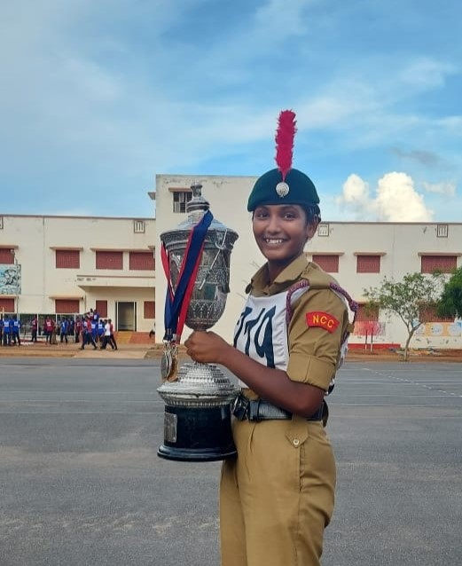 Ms. N.M. Janani receiving the NCC Overall Winner award at the Guard of Honour, Madurai